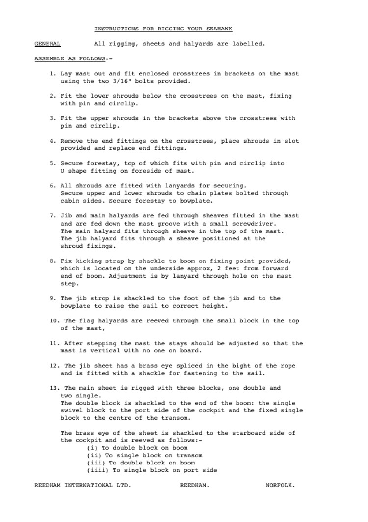 Rigging Instruction Retyped